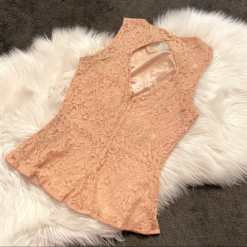 Peach Lace Peplum Top - Picture 2 of 5